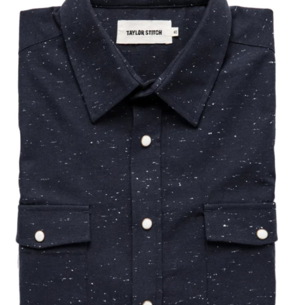 The Glacier Shirt in Navy Nep Twill - XL - 44